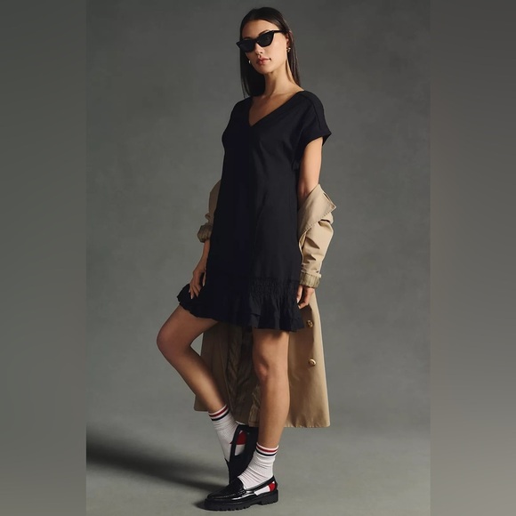 Anthropologie Daily Practice Ruffle-Hem Mini Dress black size S - Picture 6 of 7